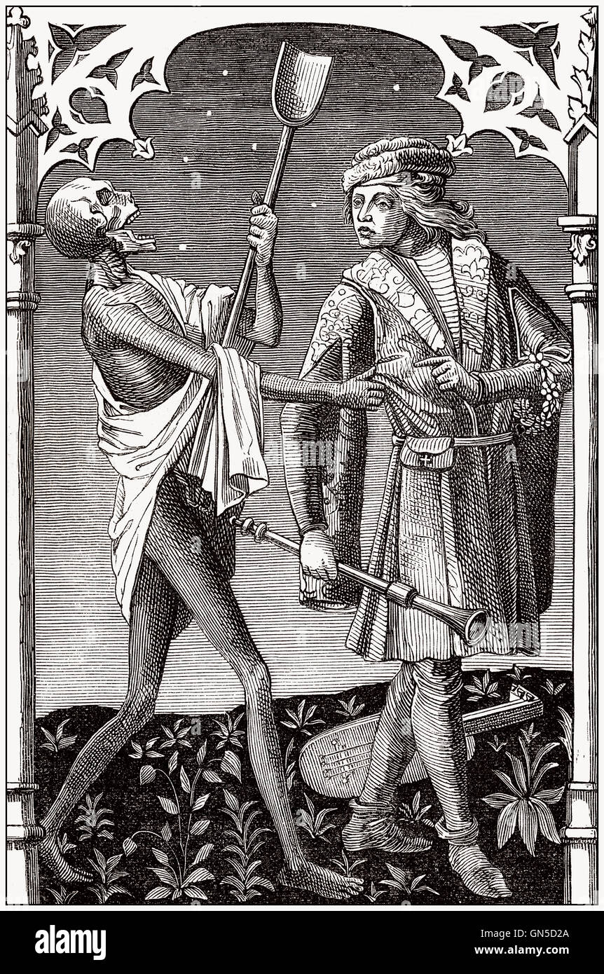 La mort et le ménestrel, gravure ancienne Banque D'Images