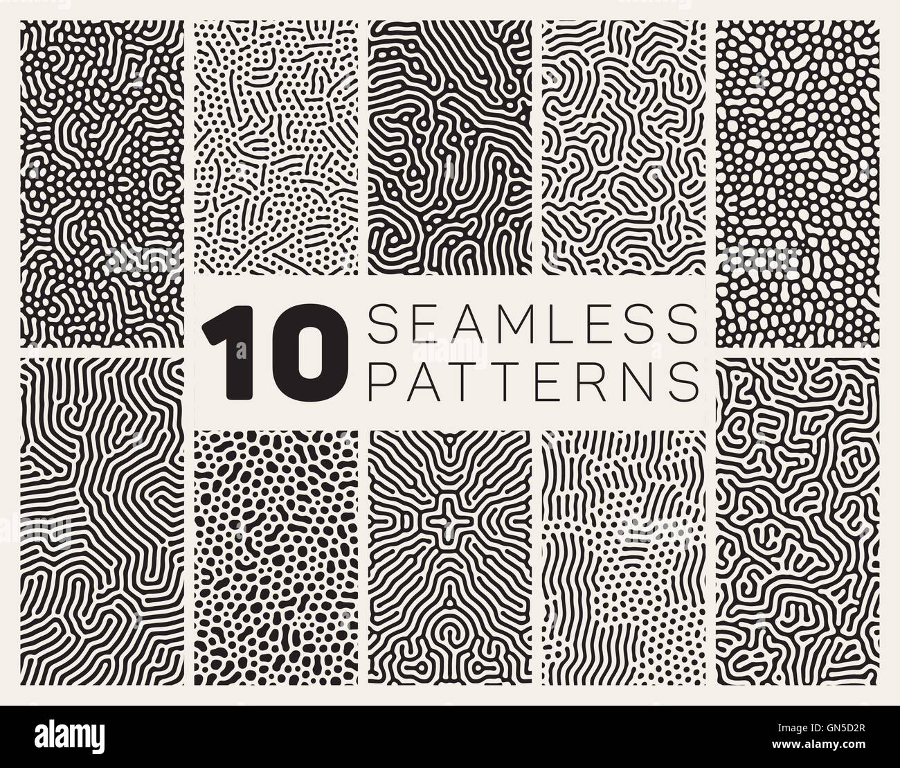 Ensemble de dix Vector noir et blanc transparent arrondi lignes organiques Jumble Maze Patterns Illustration de Vecteur