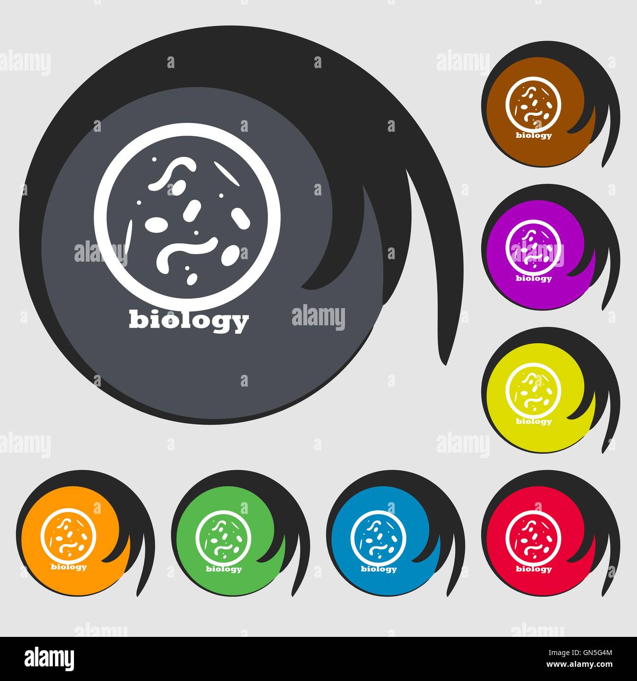 Les bactéries et virus disease, biologie des cellules au microscope. Symboles sur huit boutons de couleur. Vector Illustration de Vecteur