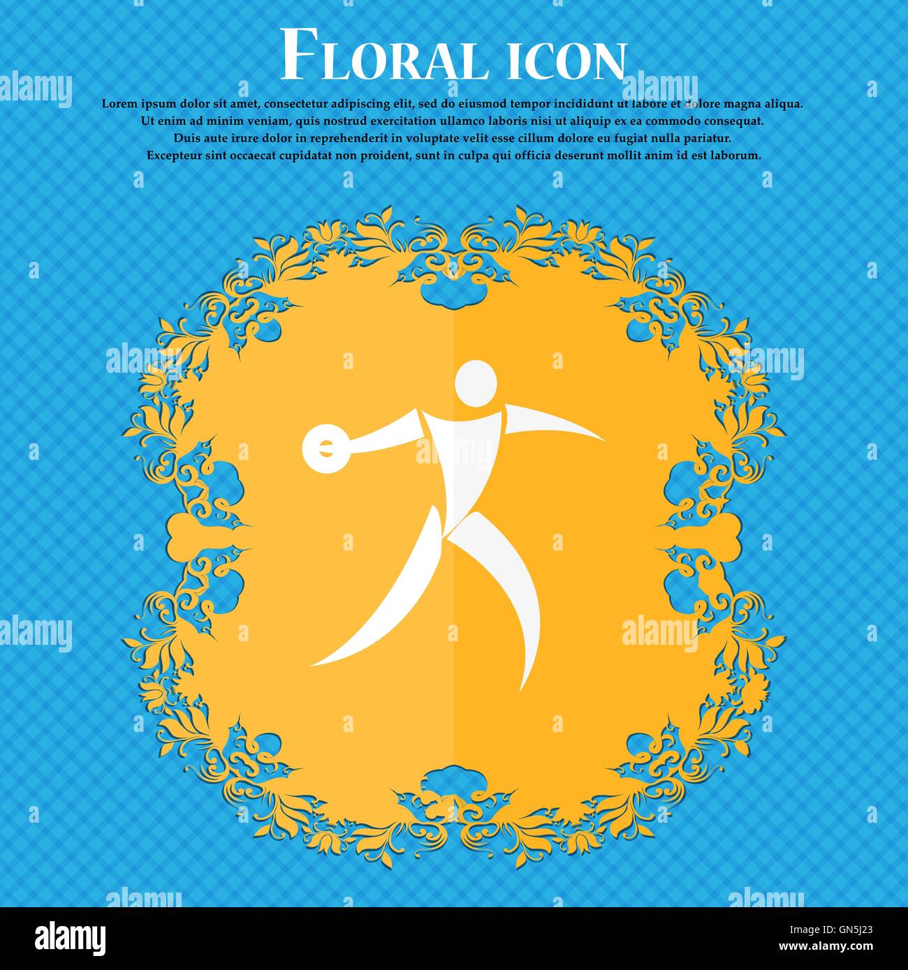 L'icône lanceur de disque. Design plat floral sur un fond abstrait bleu avec place pour votre texte. Vector Illustration de Vecteur