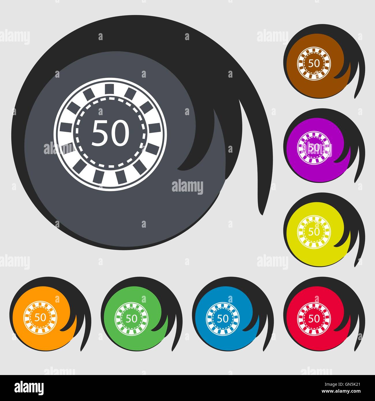 L'icône de casino. Symboles sur huit boutons de couleur. Vector Illustration de Vecteur