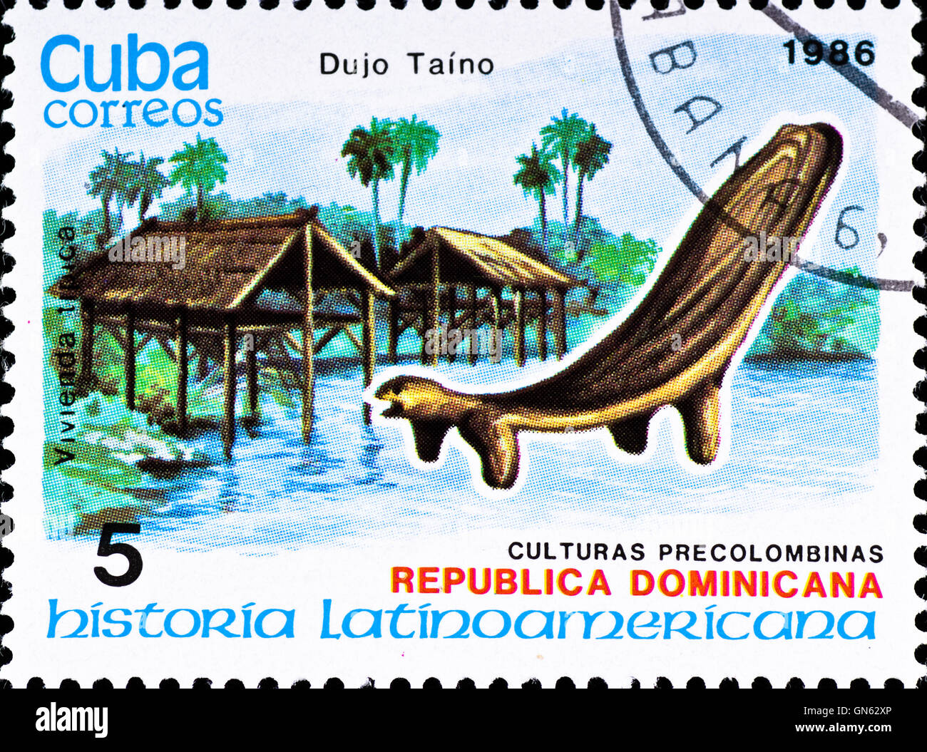 Par exemple Dujo timbre montre la culture Taïno Banque D'Images