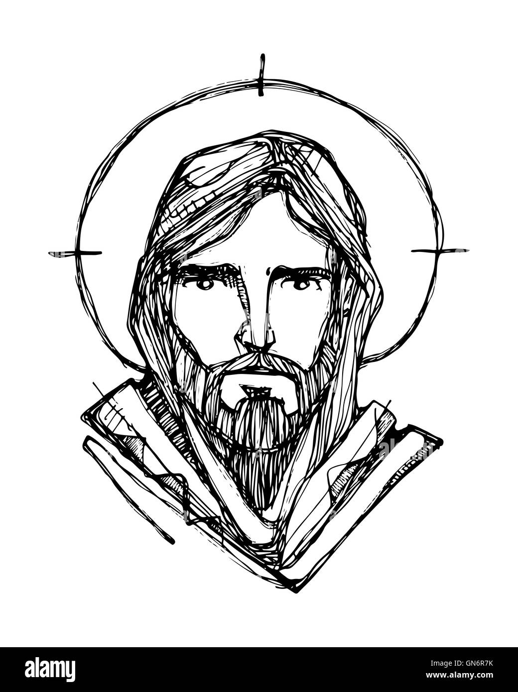 Illustration à la main ou un dessin de Jésus Christ face Banque D'Images