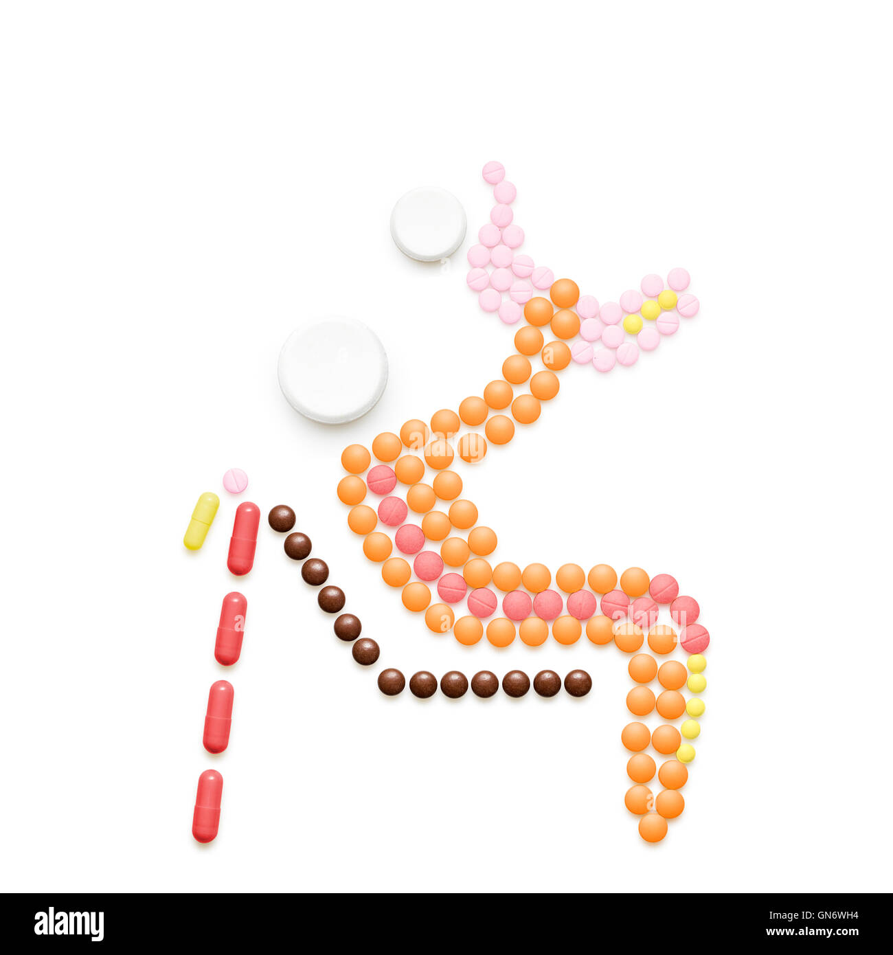 Concept créatif médecine et soins de santé fait de la drogue, d'un grand-parent à petit-enfant, isolé sur blanc. Banque D'Images