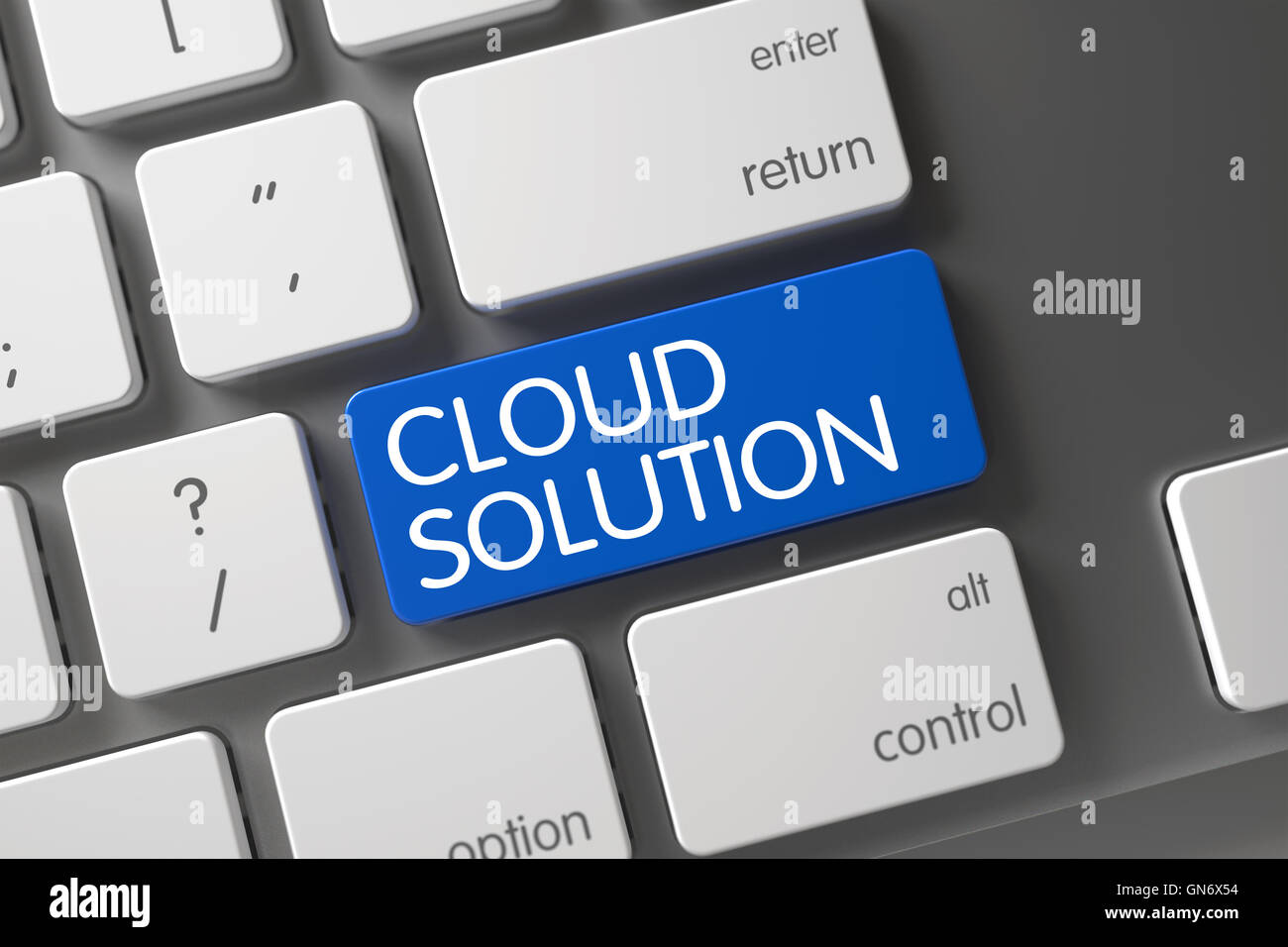 Clavier avec bouton bleu - solution de Cloud Computing. 3D Illustration. Banque D'Images