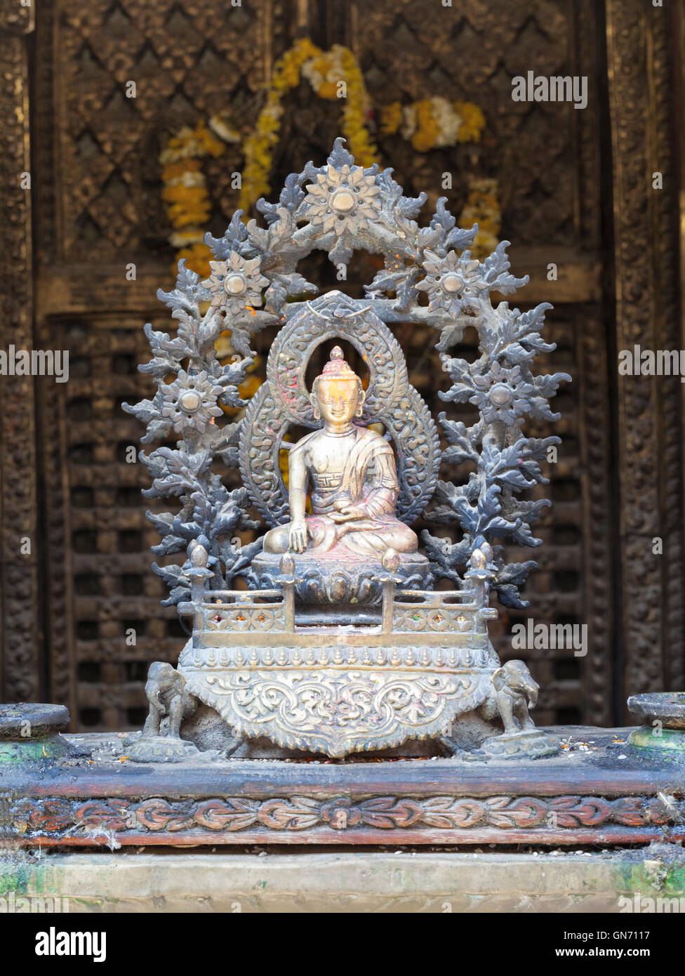 Détail de statue religieuse, Golden Temple, Patan, Népal Banque D'Images