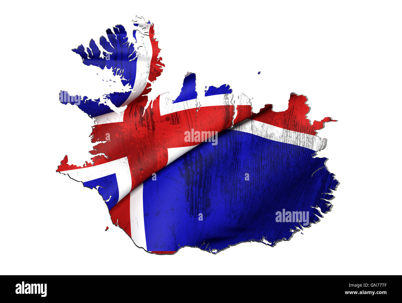 Le rendu 3D de l'Islande la carte et drapeau sur fond blanc. Banque D'Images