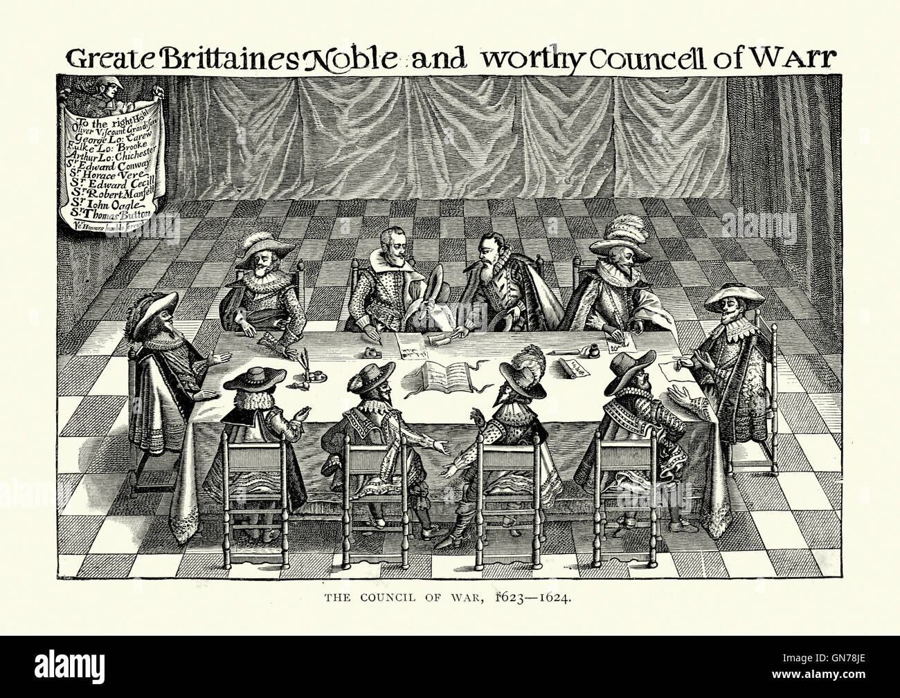 Le Conseil de guerre, de 1623 à 1624. Le conseil a été appelé à se préparer à la guerre anglo-espagnole de 1625 à 1630. Banque D'Images