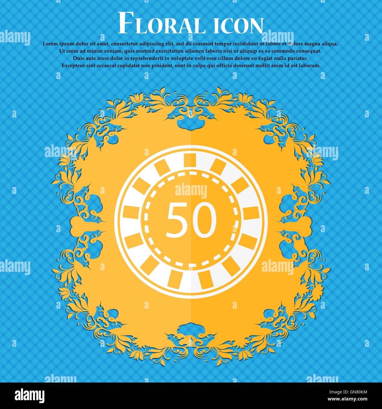 L'icône de casino. Design plat floral sur un fond abstrait bleu avec place pour votre texte. Vector Illustration de Vecteur