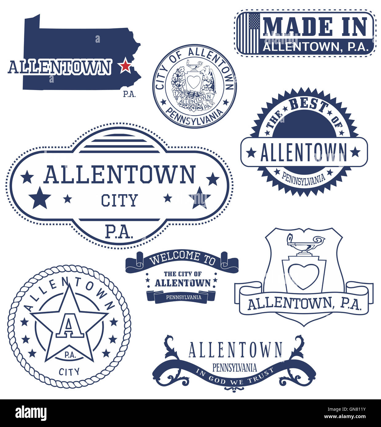 La ville d'Allentown, Pennsylvanie. Des timbres et des signes. Banque D'Images