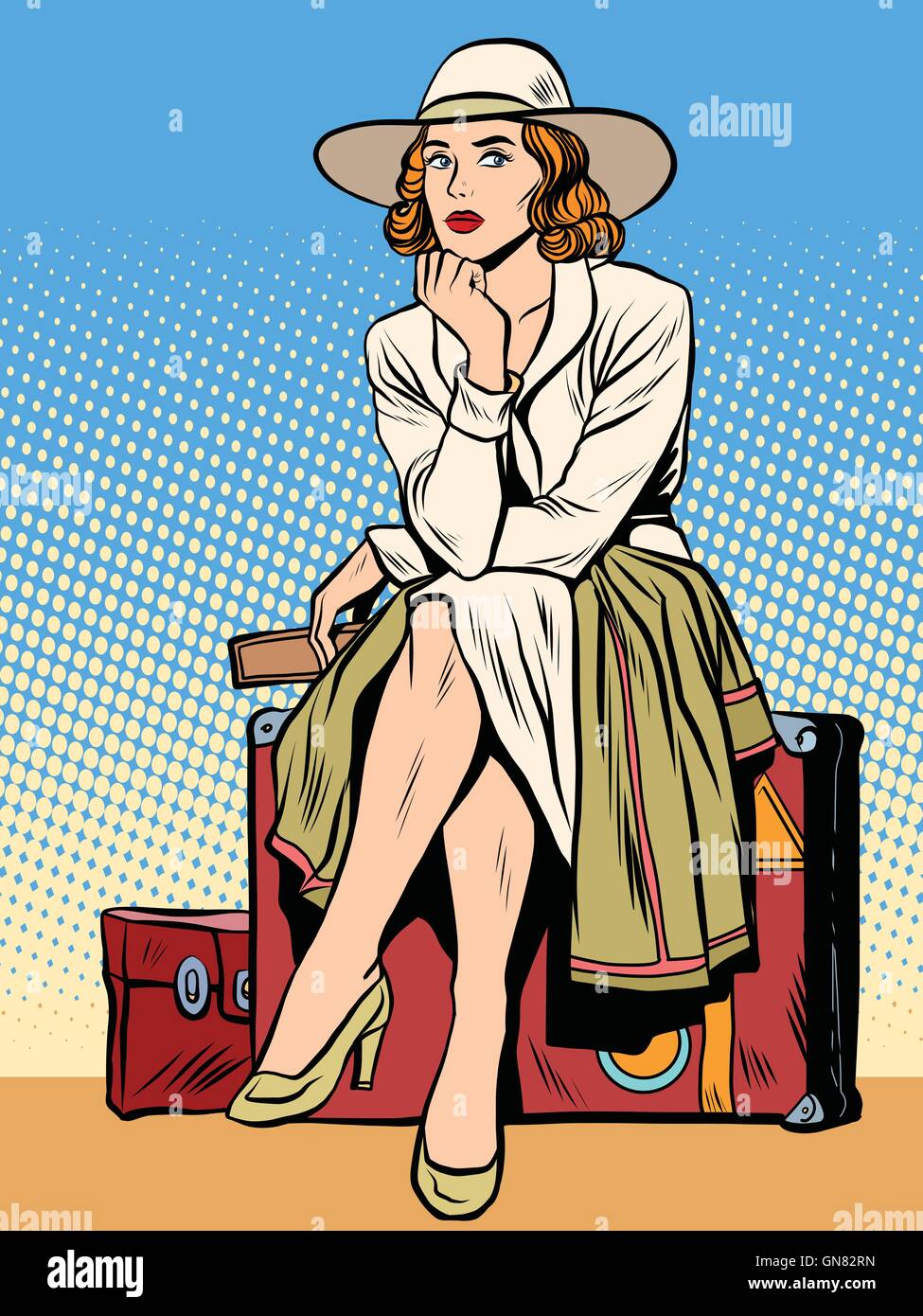 Retro passager fille avec un ticket Illustration de Vecteur