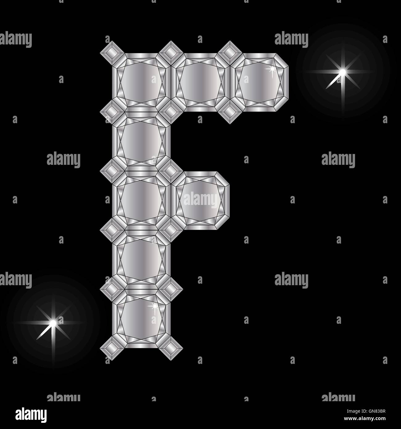 Metal lettre F. pierre gemme. Des formes géométriques Illustration de Vecteur