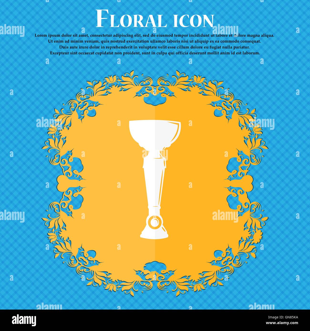 L'icône de trophée. Design plat floral sur un fond abstrait bleu avec place pour votre texte. Vector Illustration de Vecteur