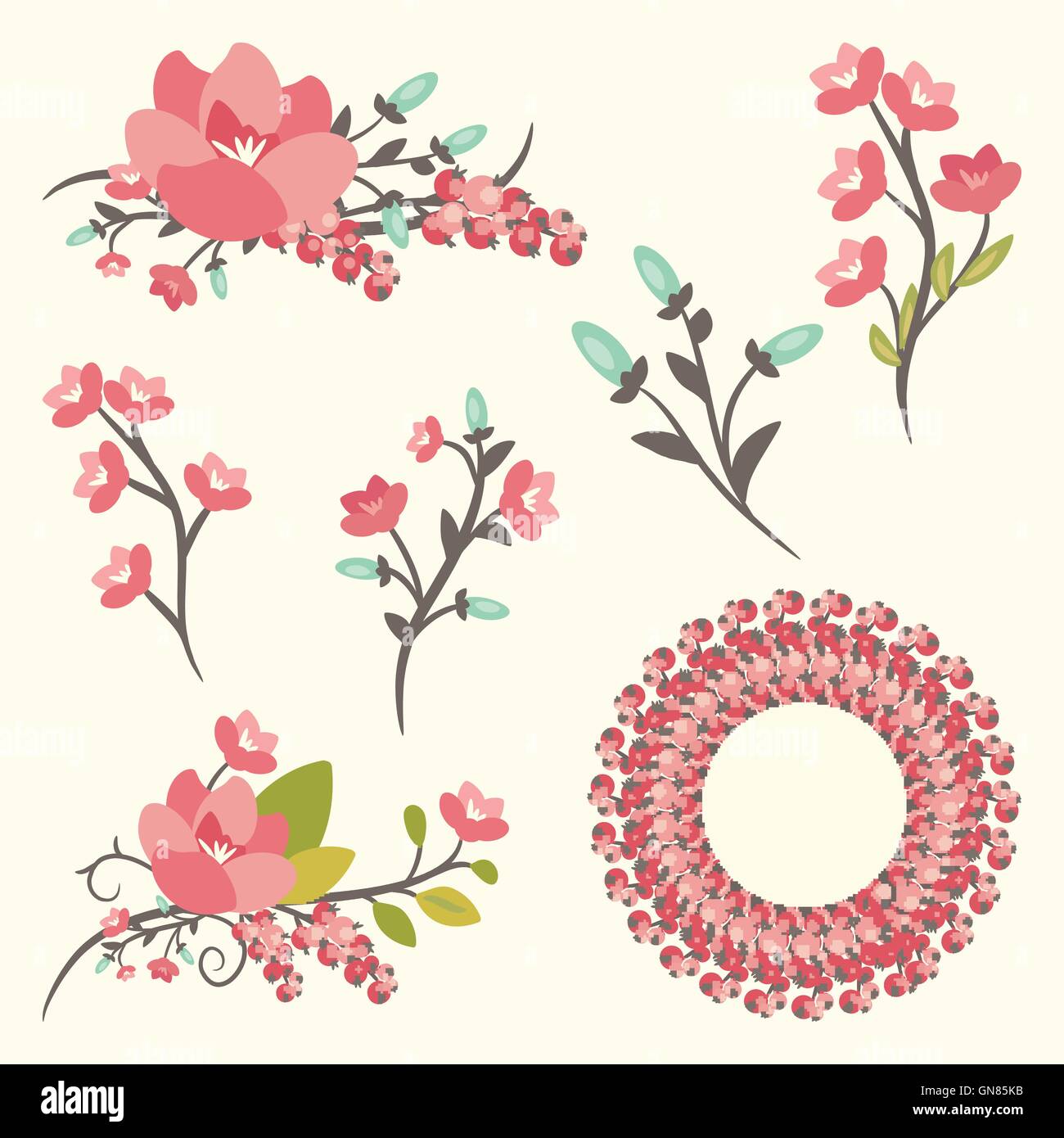 Ensemble d'élégance floral bouquets Illustration de Vecteur