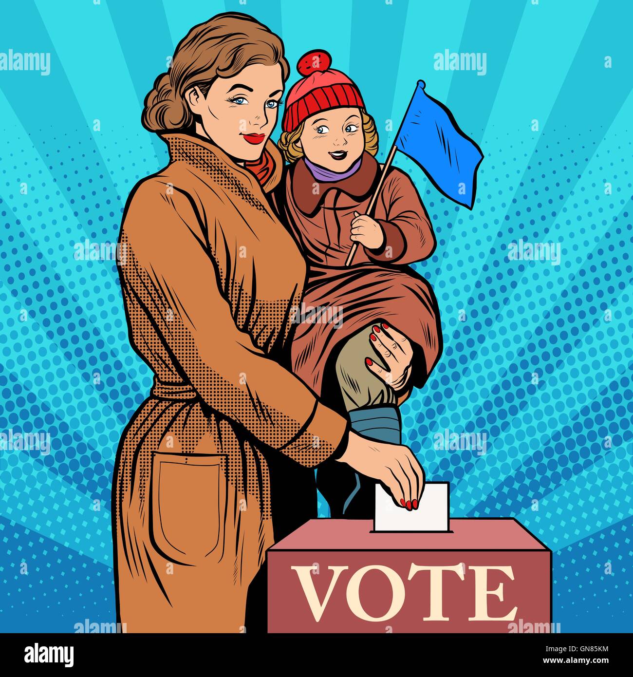 La mère et l'enfant, les femmes votent aux élections Illustration de Vecteur