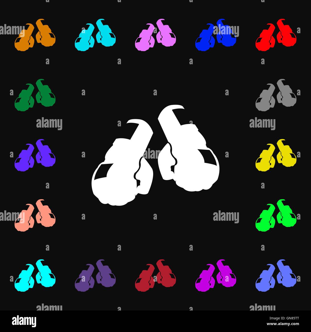 Gants de boxe signe l'icône. Beaucoup de symboles colorés pour votre conception. Vector Illustration de Vecteur