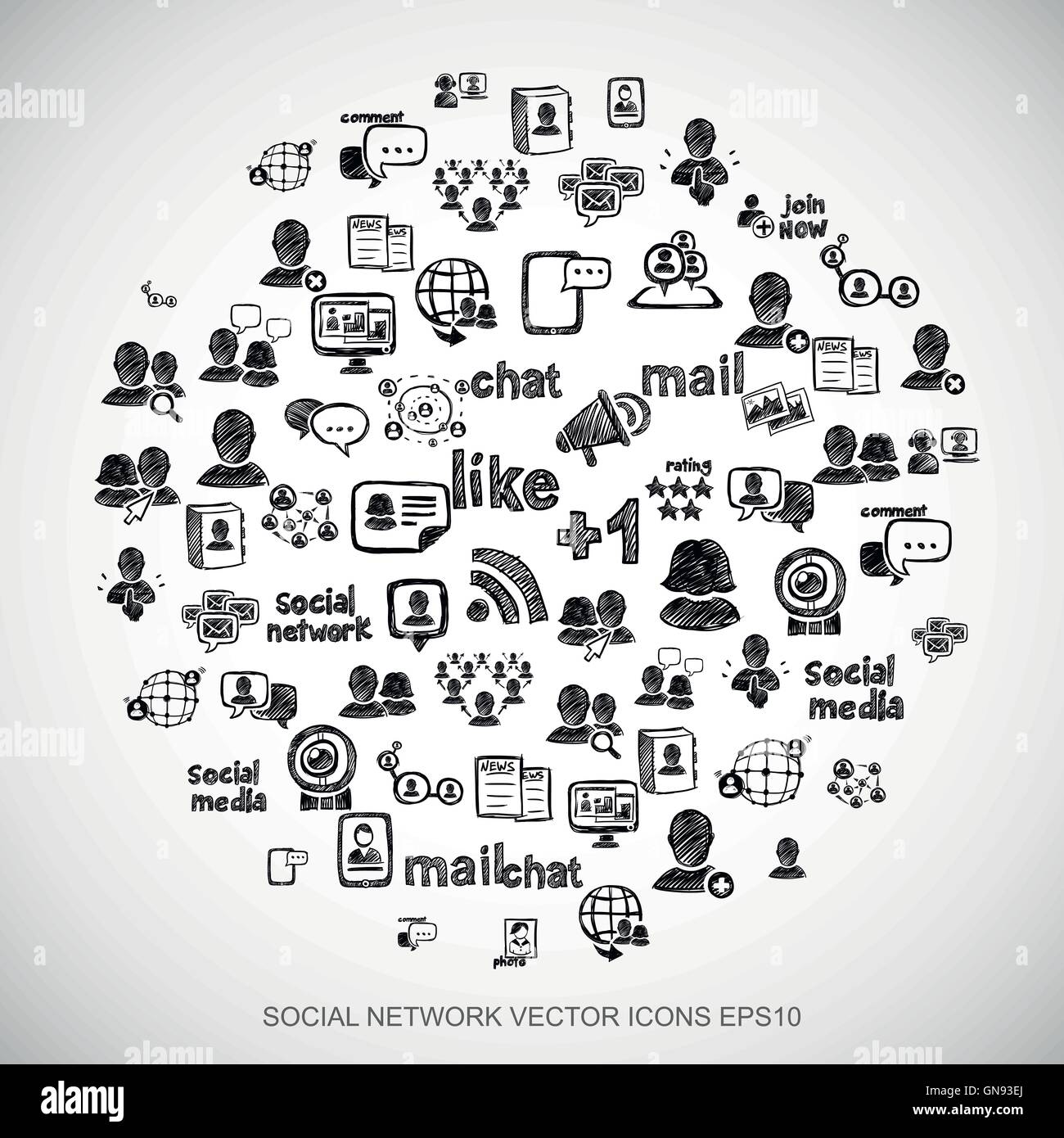 Gribouillages noir Hand Drawn Social Network Icons set sur blanc. EPS10 vector illustration. Illustration de Vecteur