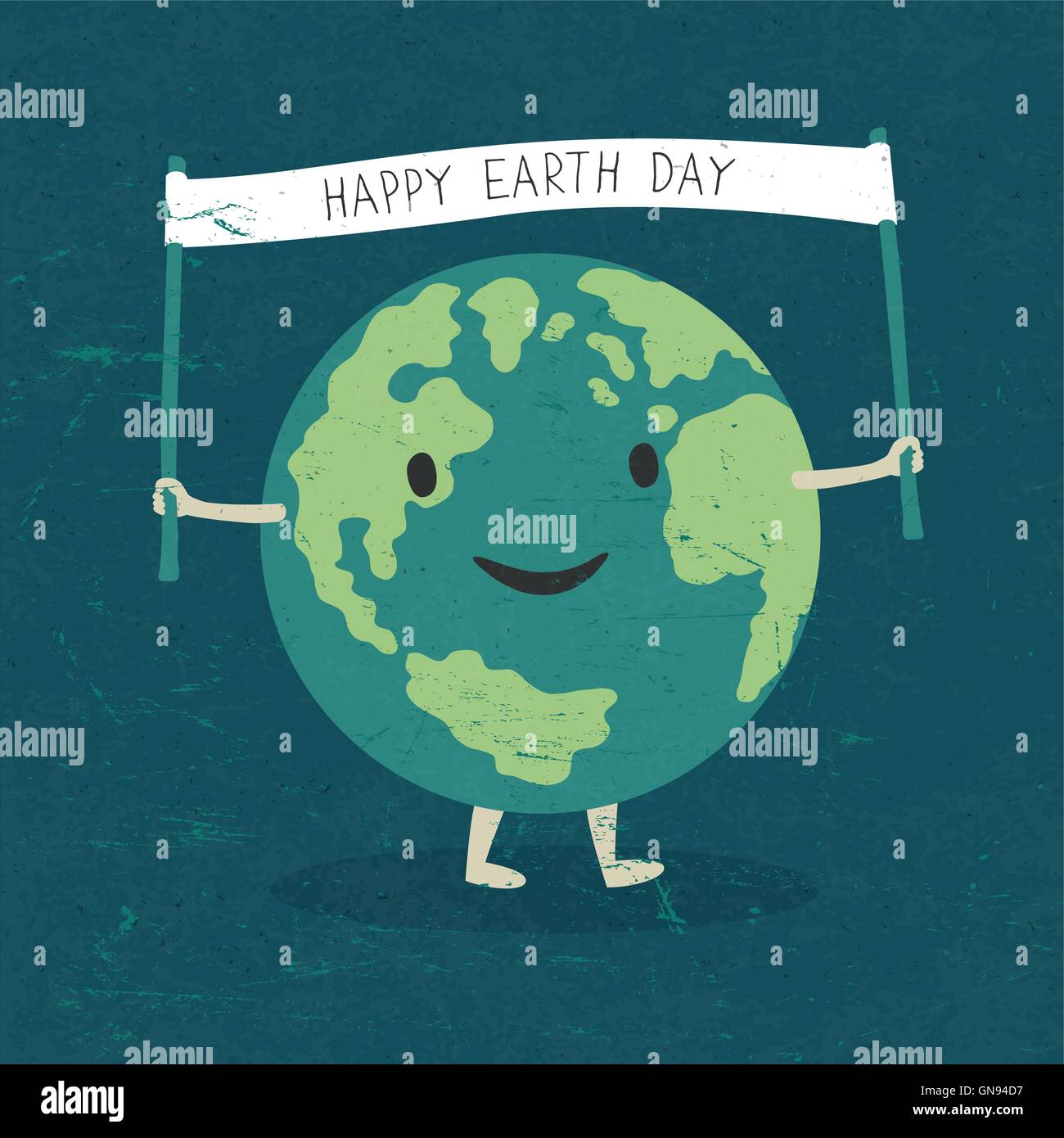 Cartoon Illustration de la Terre. Planète sourire et maintenez-bannière avec 'H Illustration de Vecteur