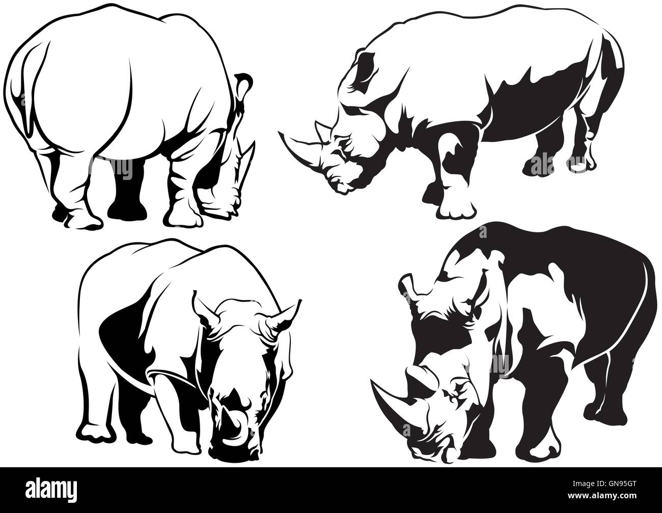 Dessins de tatouage de rhinocéros Illustration de Vecteur