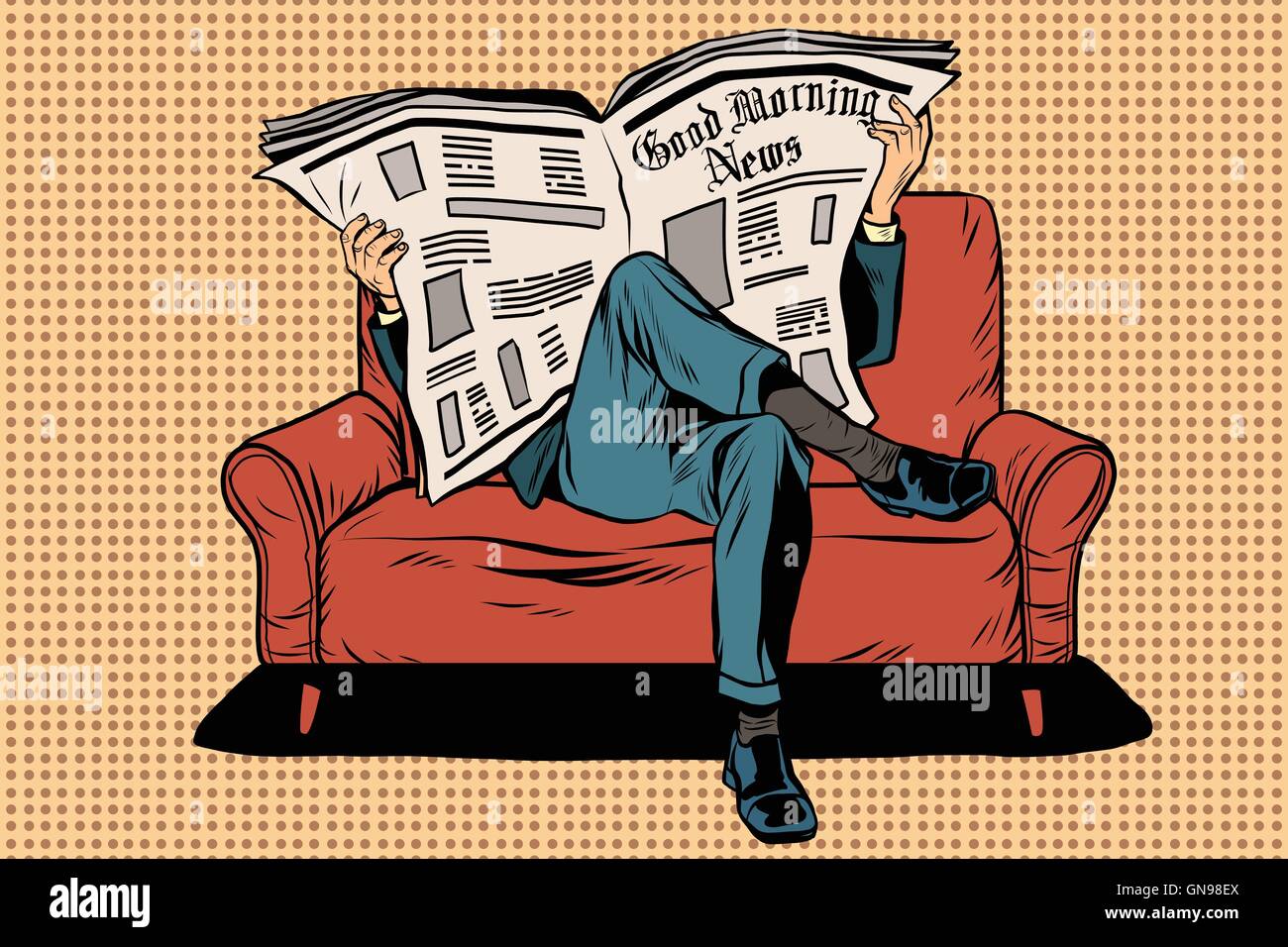 L'homme se lit le journal du matin Illustration de Vecteur