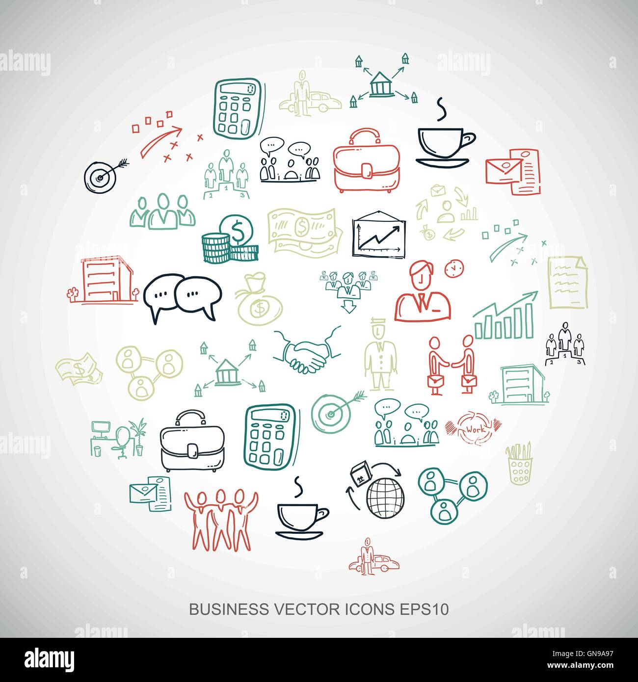 Multicolor doodles Hand Drawn Business Icons set sur blanc. EPS10 vector illustration. Illustration de Vecteur