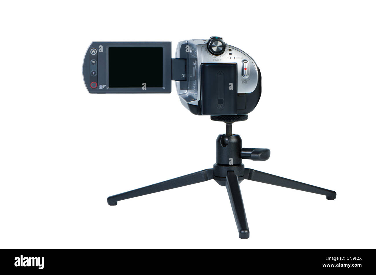 Caméscope portable avec écran LSD sur un mini-trépied. Banque D'Images