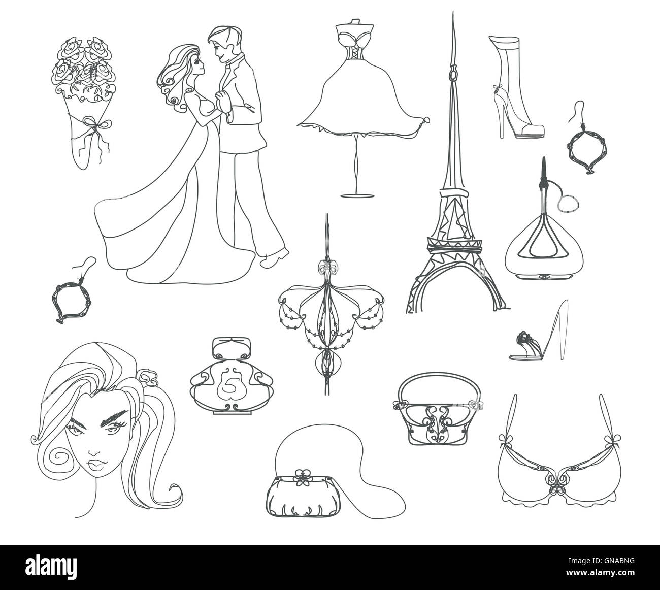 Paris doodles set Banque D'Images