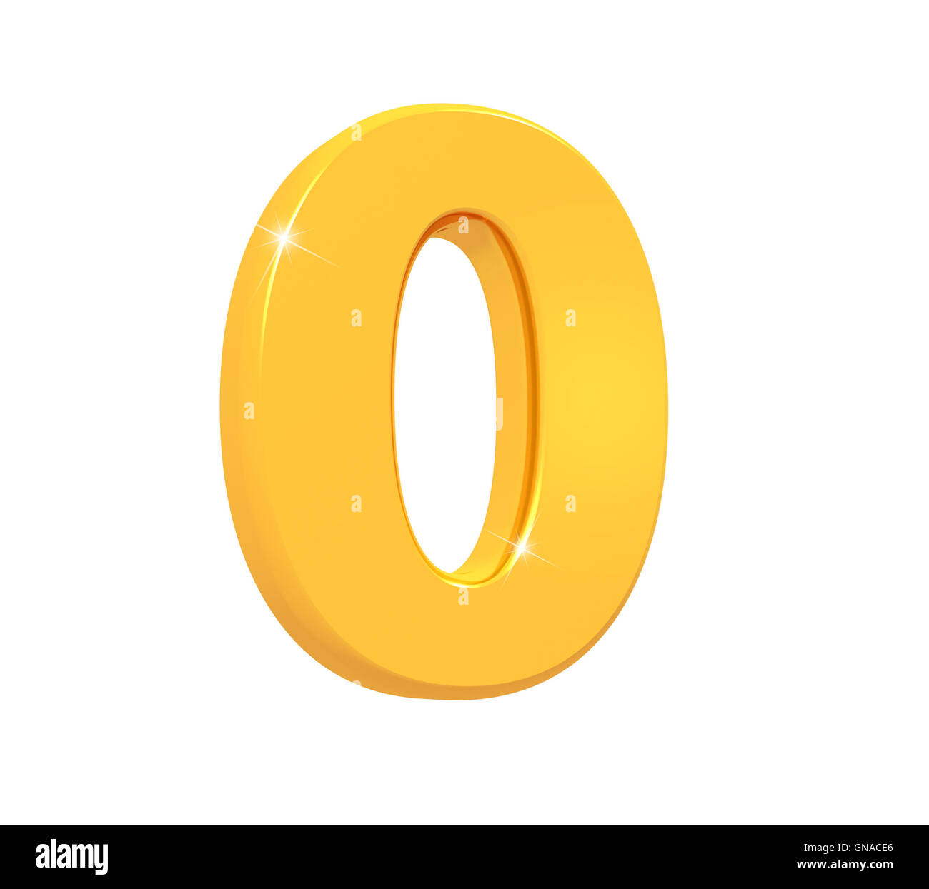 Le rendu 3D du nombre zéro fait de l'or étincelant avec réflexion isolé sur fond blanc. Banque D'Images