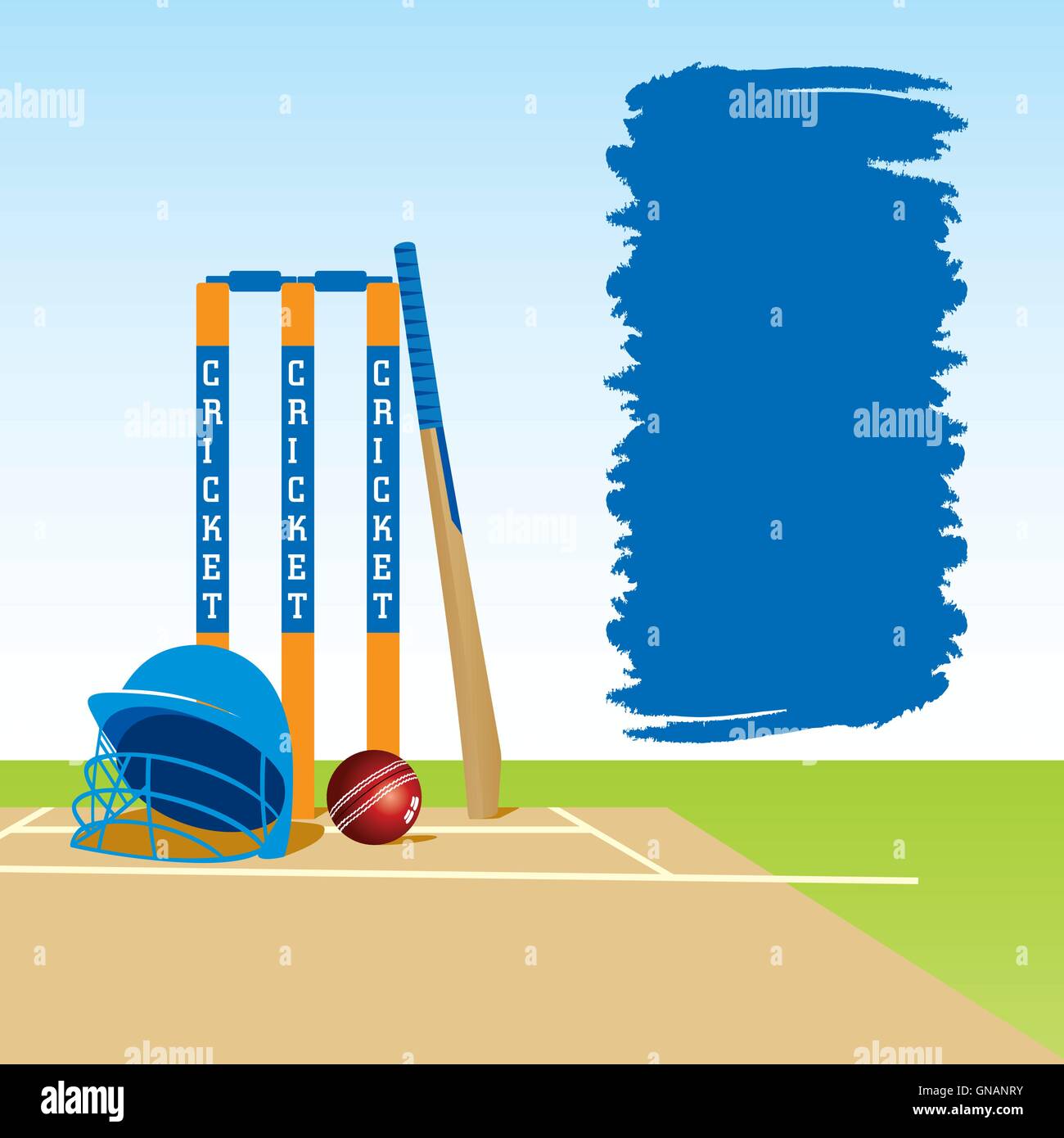 Cricket Ground avec stump bat and ball , avec vecteur de conception du message Illustration de Vecteur