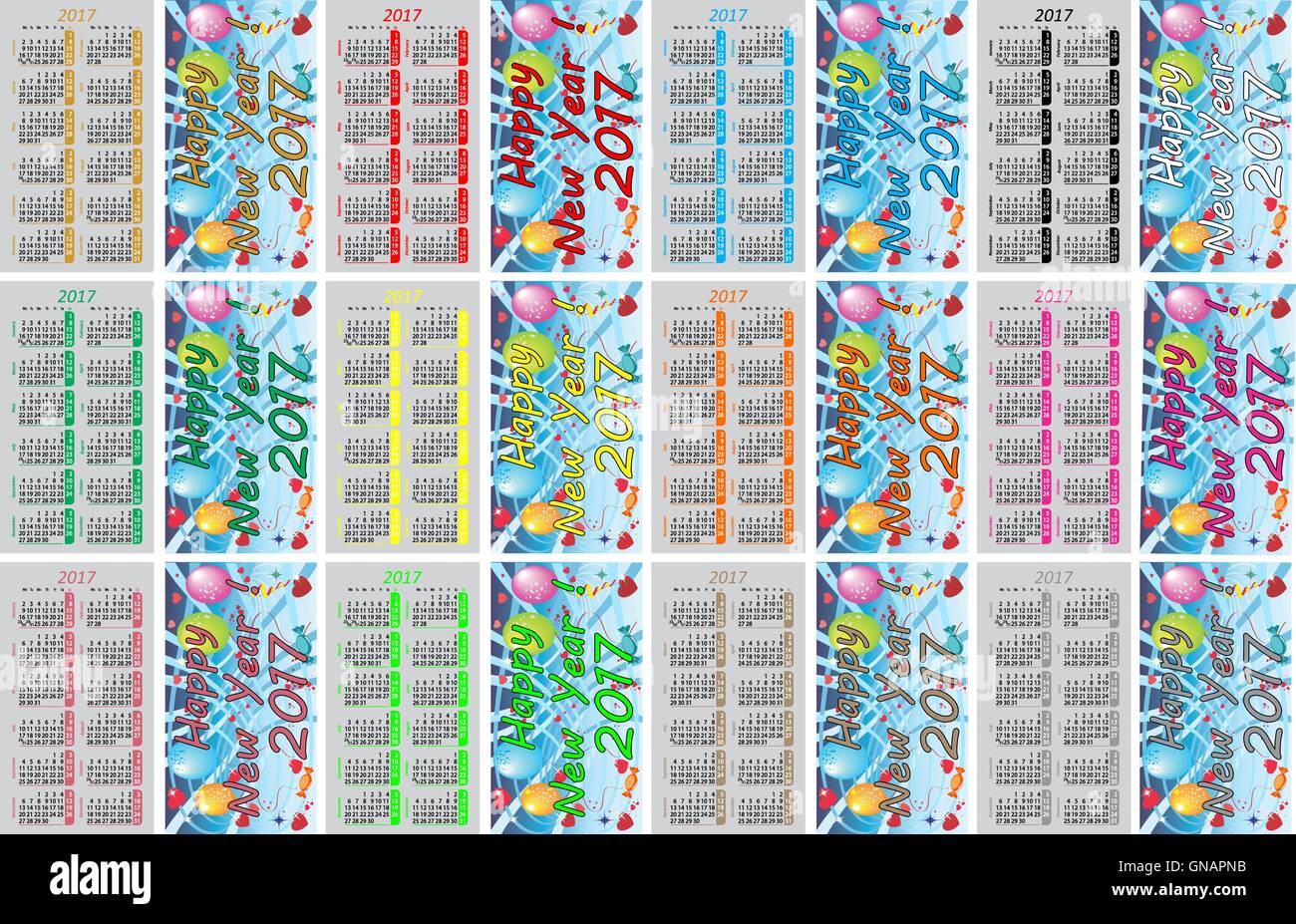 Calendriers de poche coloré Set pour 2017 Illustration de Vecteur