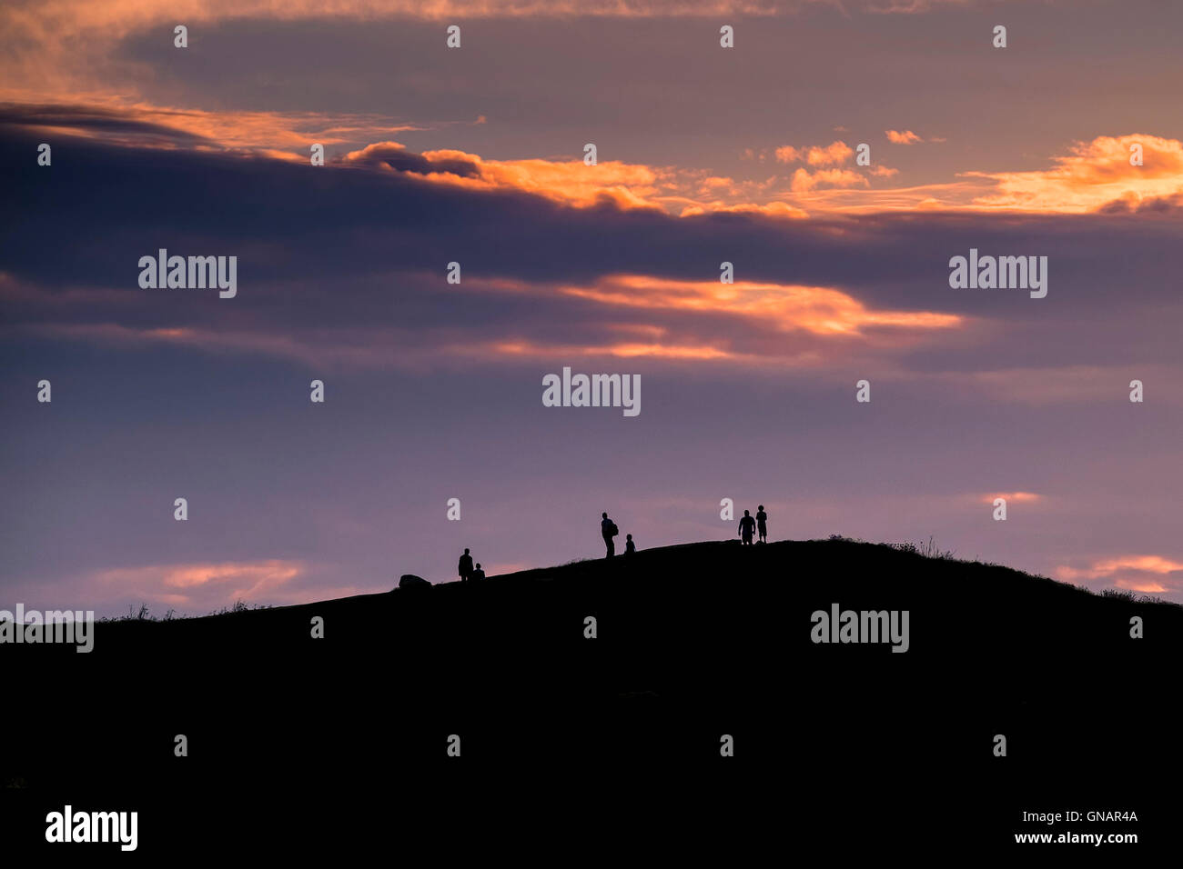 Un coucher de soleil sur l'Est de Pentire Newquay, Cornwall. Banque D'Images