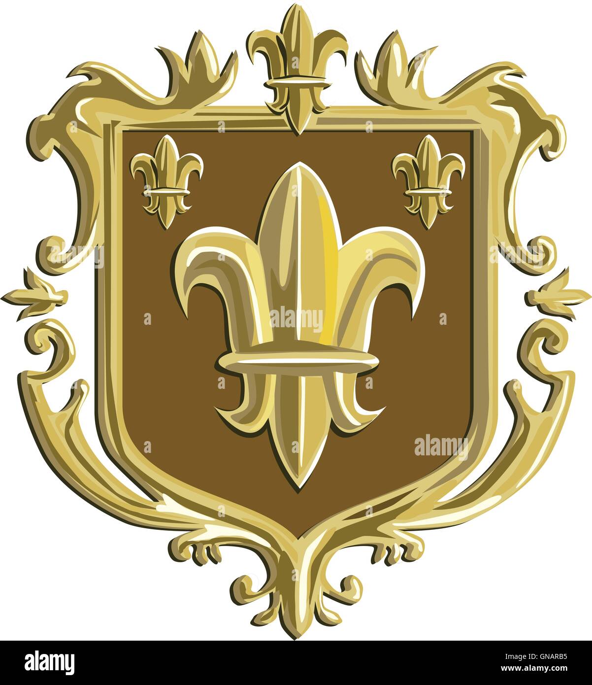 Fleur de lis Armoiries Gold Crest Retro Illustration de Vecteur