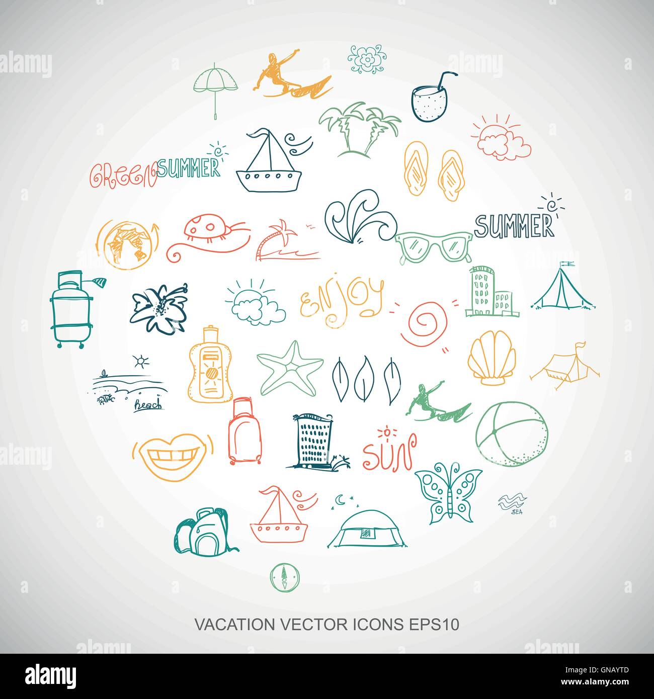 Multicolor doodles Hand Drawn Locations Icons set sur blanc. EPS10 vector illustration. Illustration de Vecteur