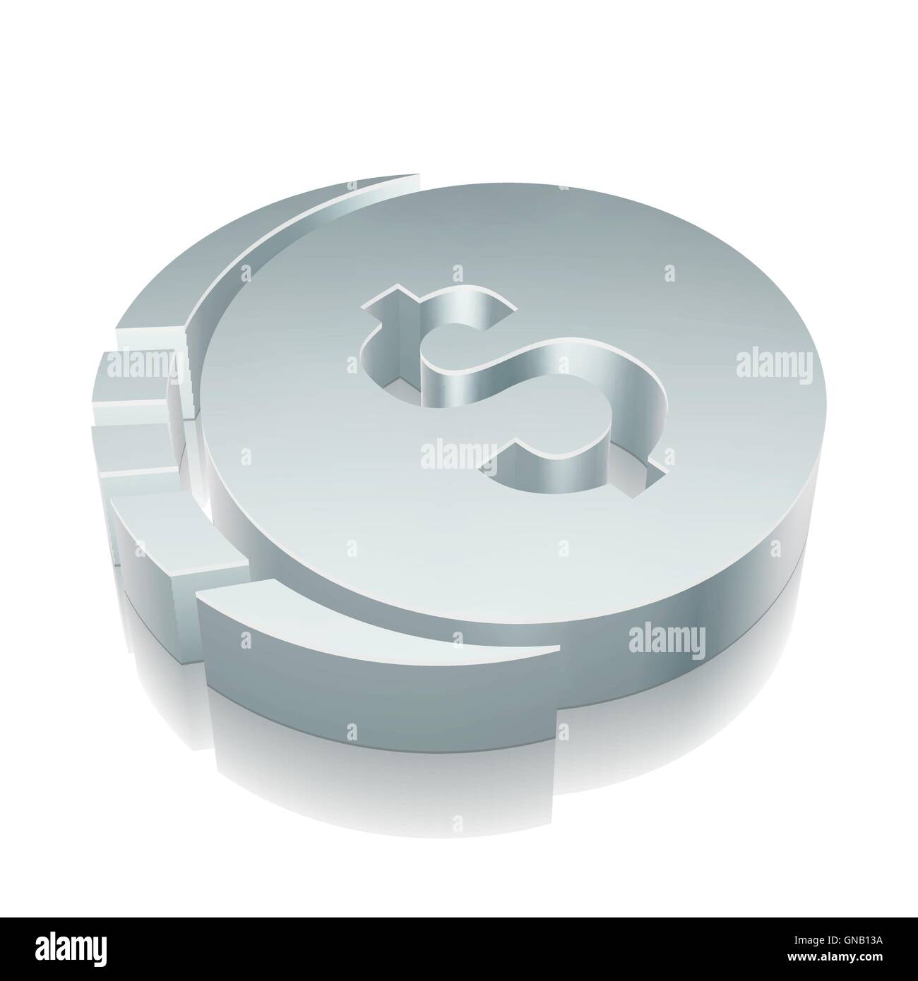 L'icône d'argent : 3d de monnaie métallique avec réflexion, vector illustration. Illustration de Vecteur