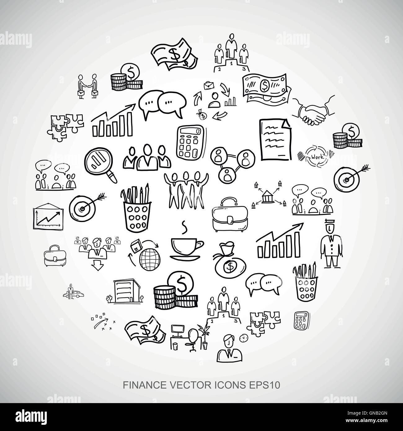 Gribouillages noir Hand Drawn Business Icons set sur blanc. EPS10 vector illustration. Illustration de Vecteur