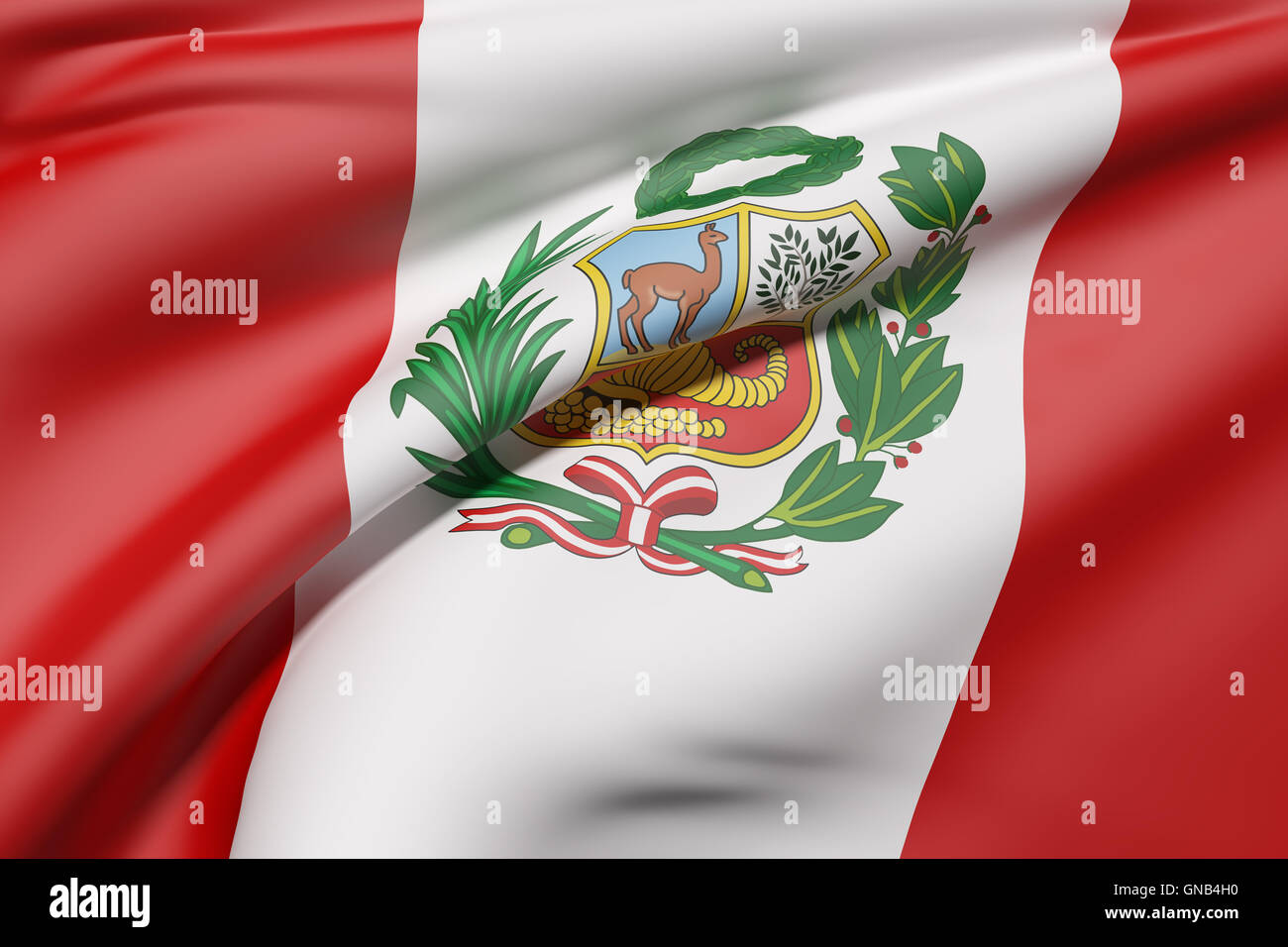 Le rendu 3D de brandir le drapeau de la République du Pérou Banque D'Images