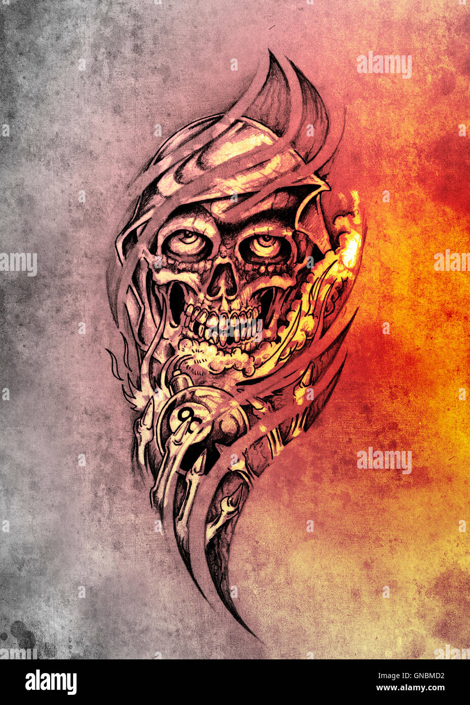 Croquis de l'art du tatouage, monster avec huit ball Banque D'Images