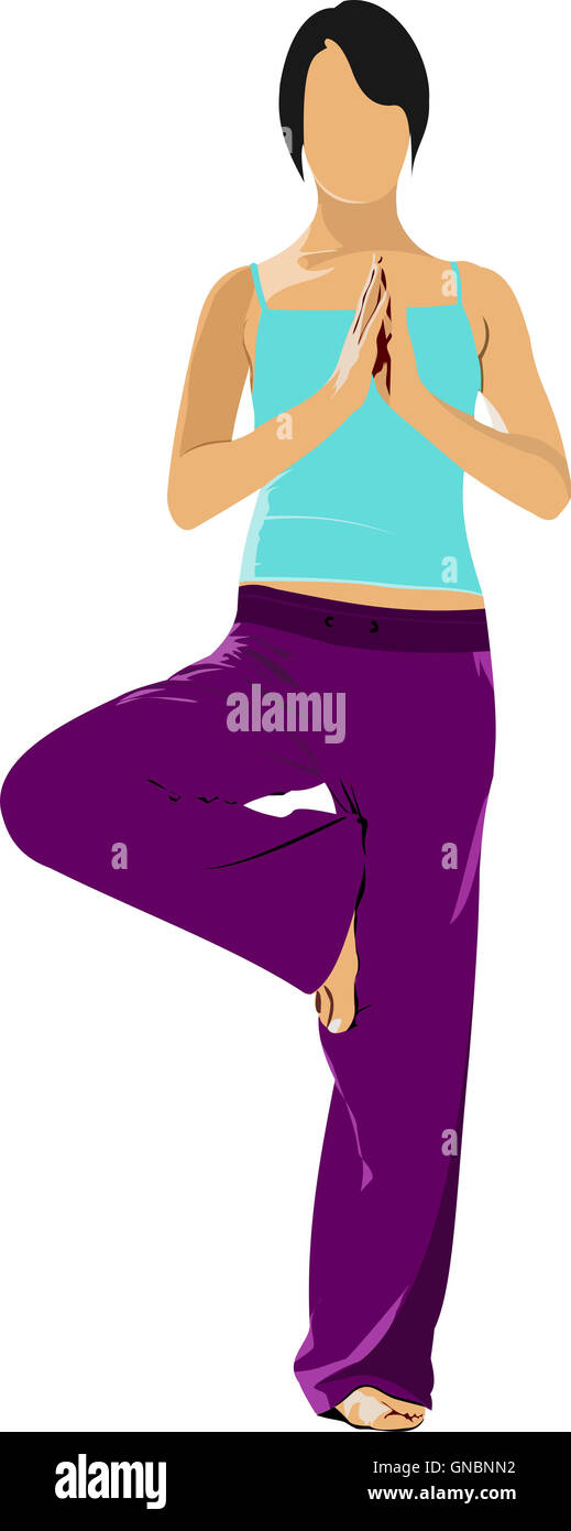 Woman practicing Yoga exercices. Vector Illustration of girl pos Banque D'Images