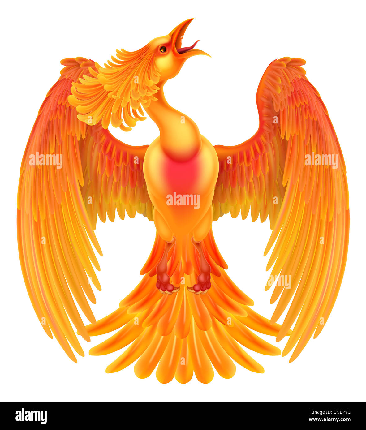 Un oiseau de feu Phoenix rising avec ses ailes déployées Banque D'Images