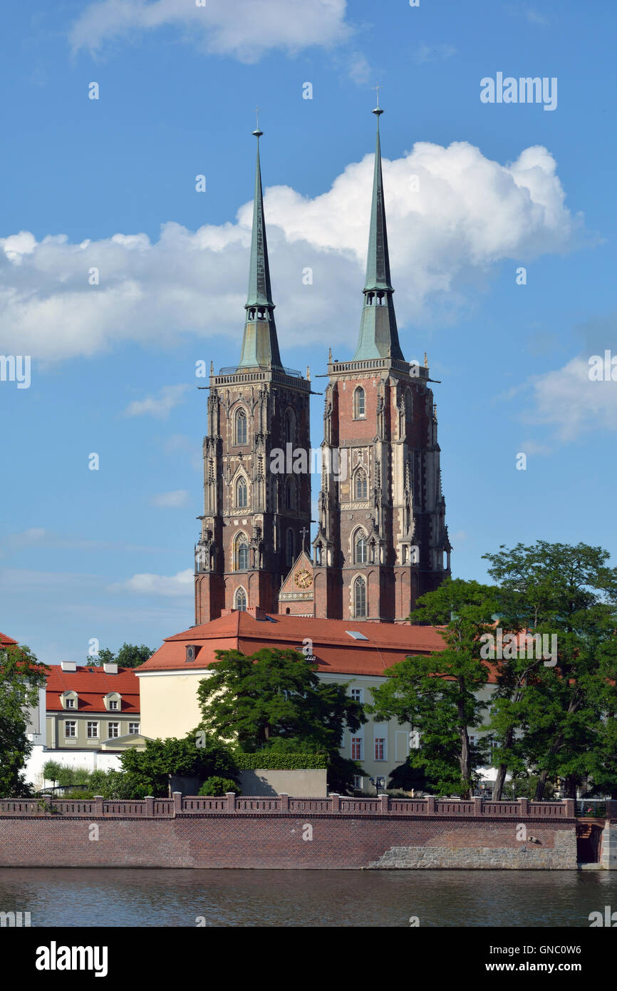 L'île de la cathédrale avec la Cathédrale de Saint Jean Baptiste de Wroclaw en Pologne. Banque D'Images