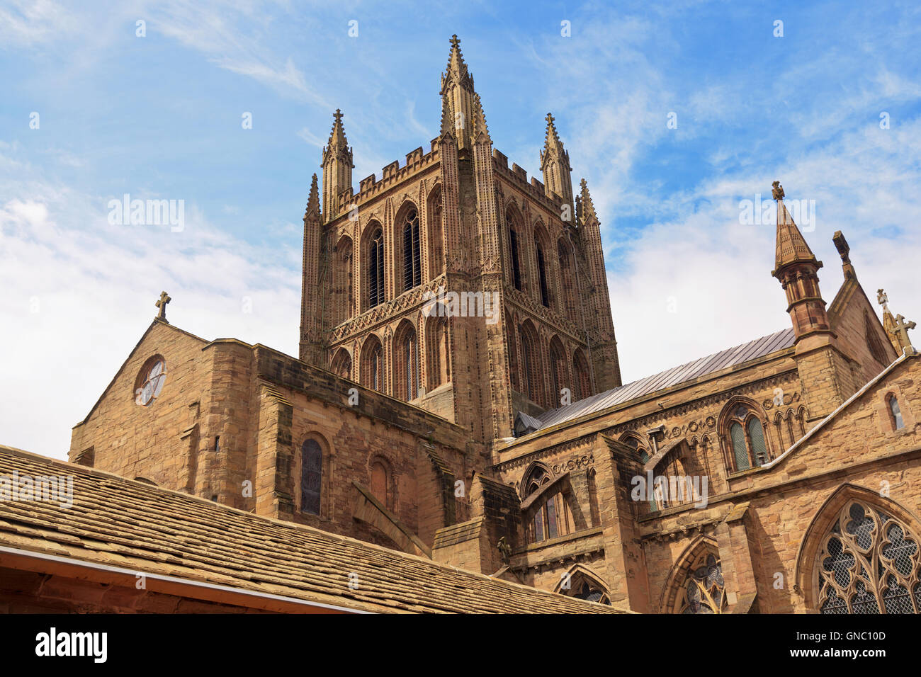 La tour de la cathédrale de Hereford Vue du sud-est Banque D'Images