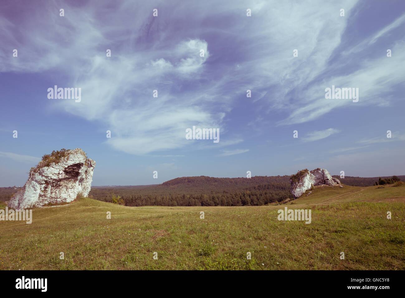 Vue de la highlands Jurrasic en Pologne / paysage Vintage Banque D'Images