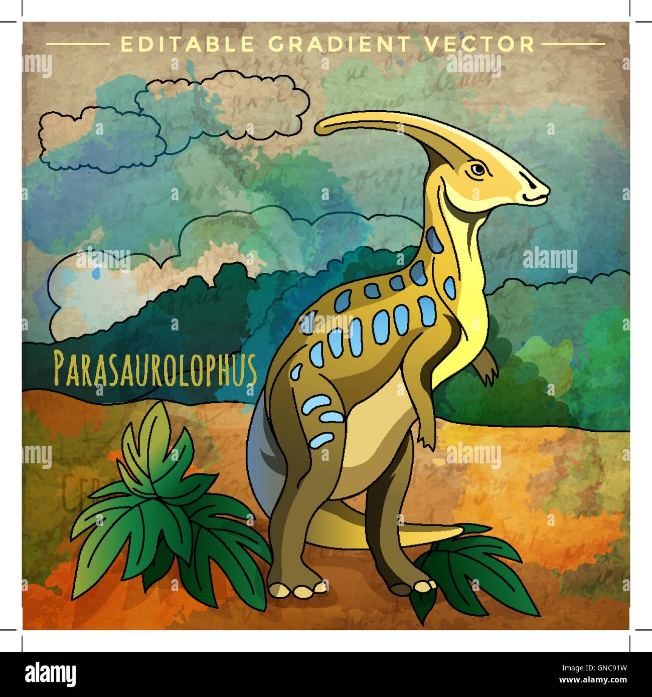 Dinosaure dans l'habitat. Vector Illustration d'Parasauroloph Illustration de Vecteur