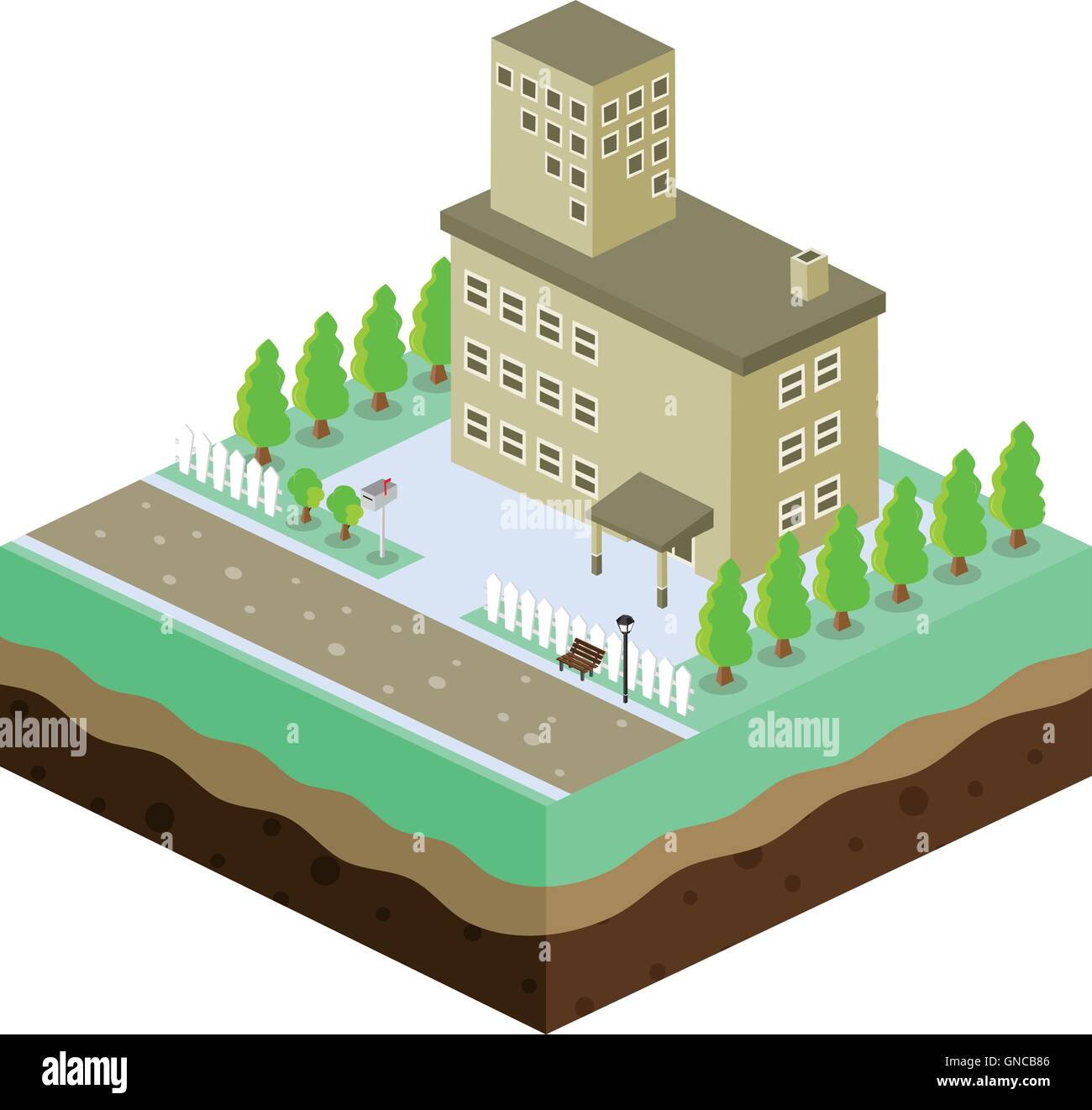 Quartier résidentiel vue isométrique thème dessin animé Illustration de Vecteur