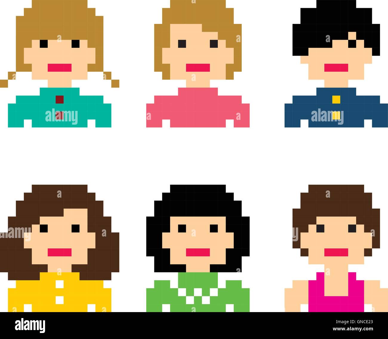 Les gens ensemble avatar femme pixel Illustration de Vecteur