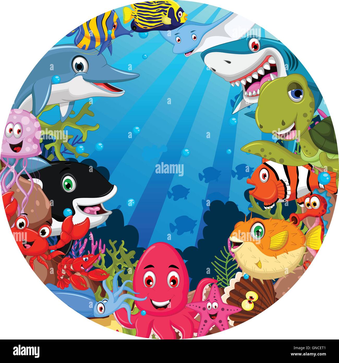 Funny cartoon set animaux de la mer Illustration de Vecteur