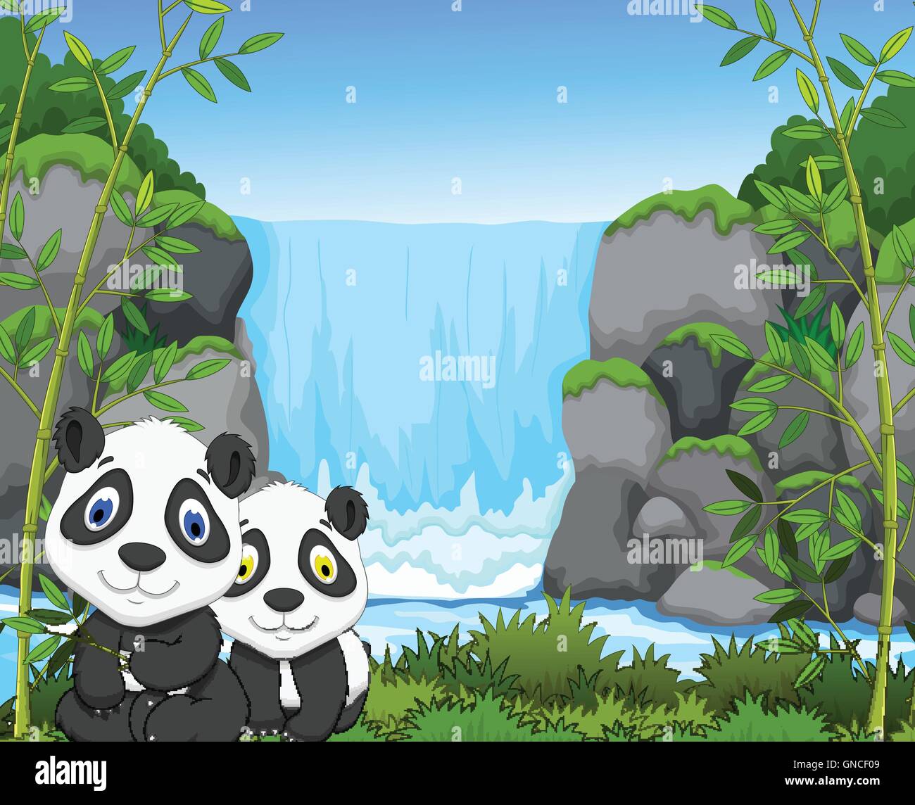 Panda avec chute d'arrière-plan de la vue du paysage Illustration de Vecteur