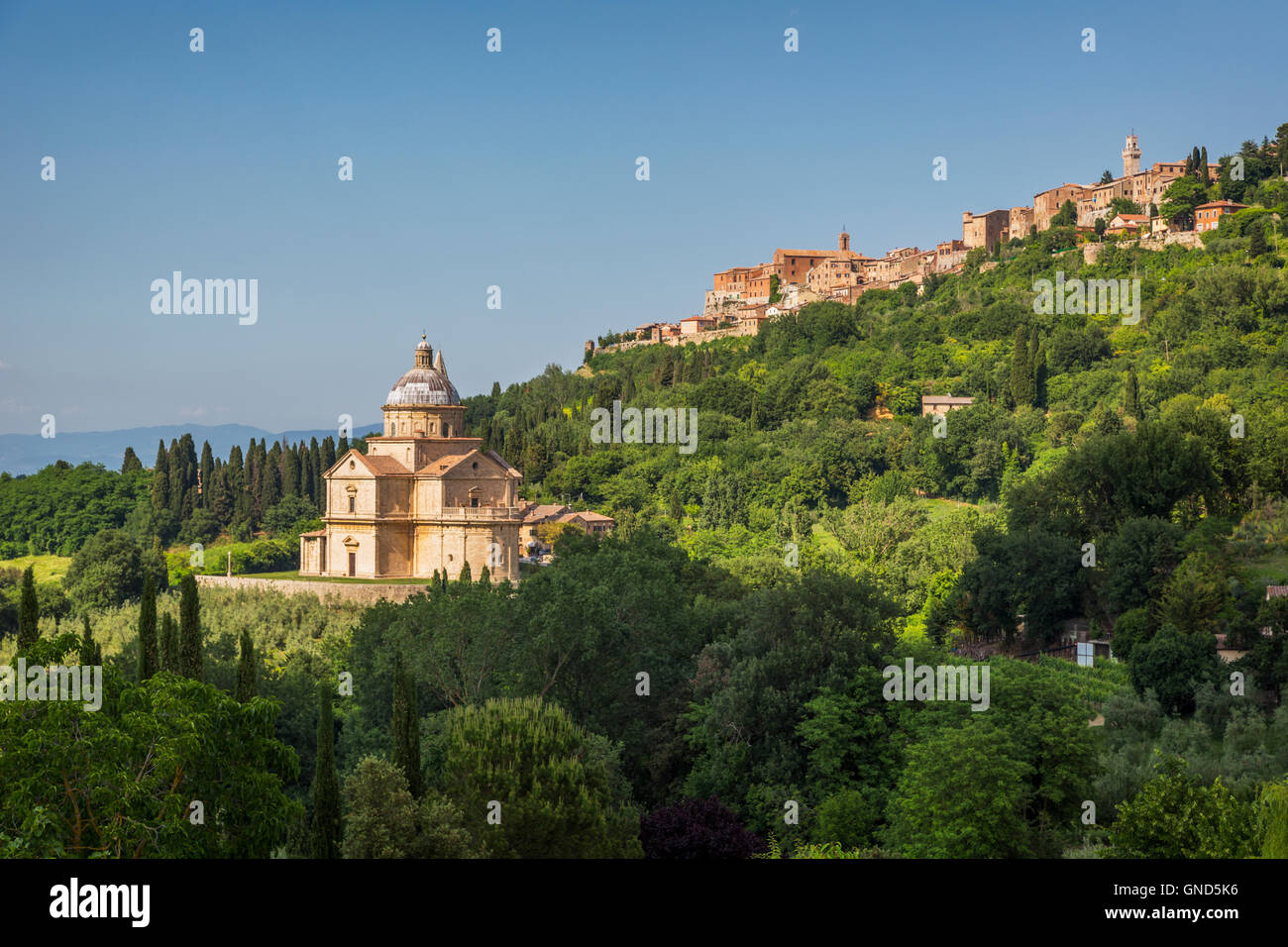 Montepulciano, Province de Sienne, Toscane, Italie. L'Église du xvie siècle de San Biagio conçu sur le plan de croix grecque Banque D'Images