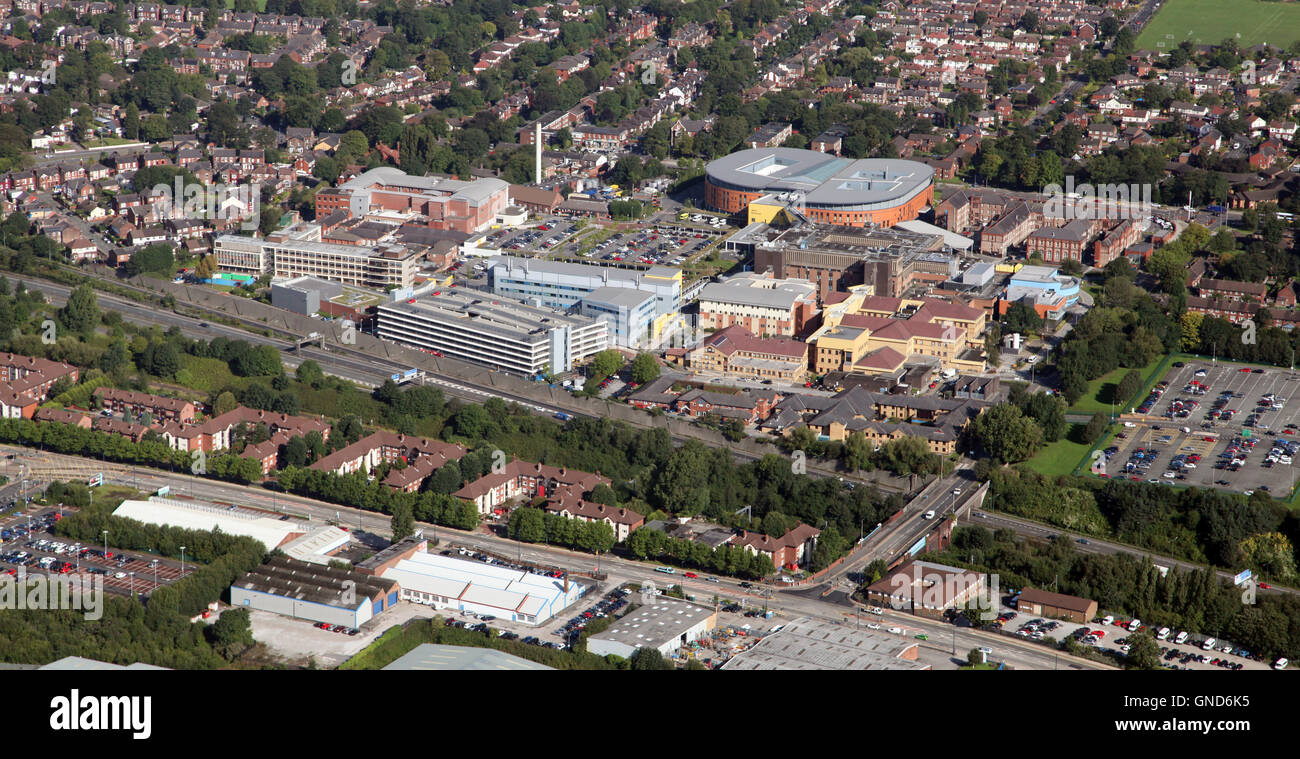 Vue aérienne de Bonne Espérance, l'Hôpital Royal de Salford NHS Foundation Trust, Eccles, Manchester, UK Banque D'Images