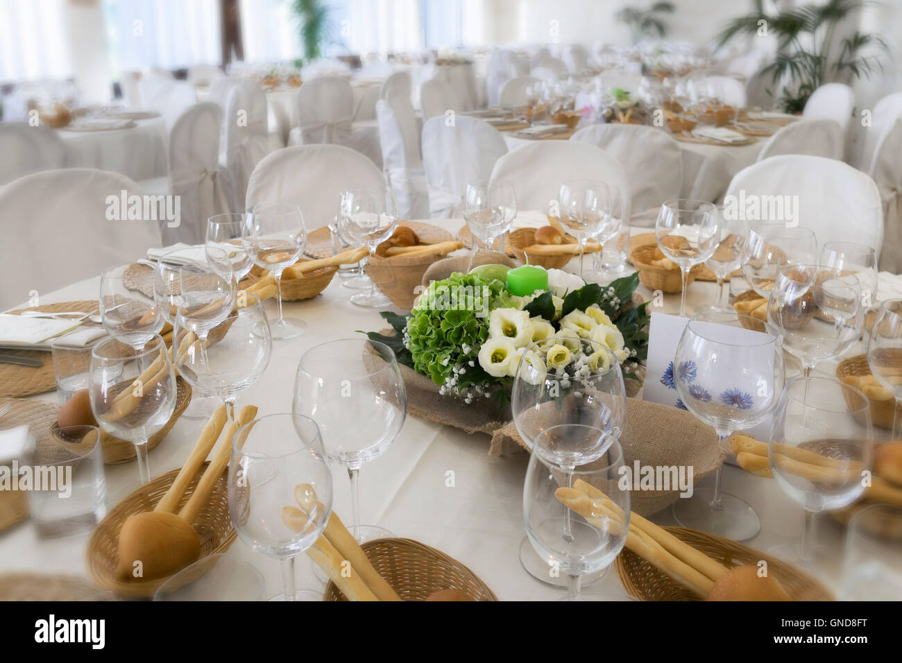 Réglage de la table de réception de mariage Banque D'Images